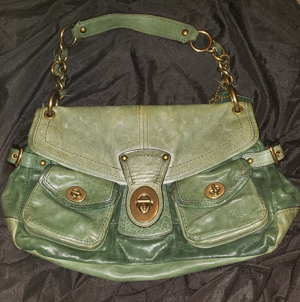 Coach Green and Gold Leather Shoulder Bag